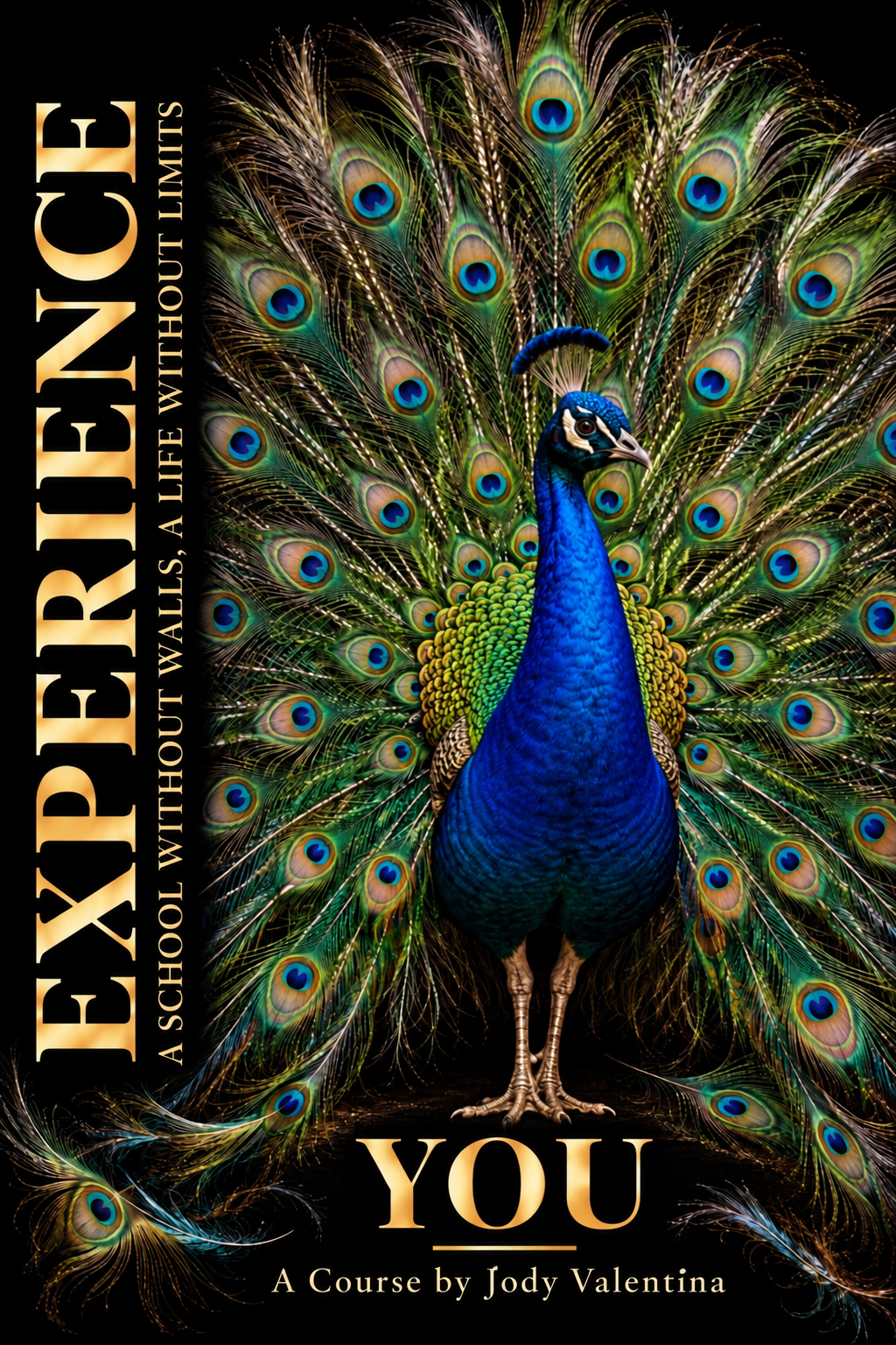 Experience You course by Jody Valentina, a peacock with gold lettering